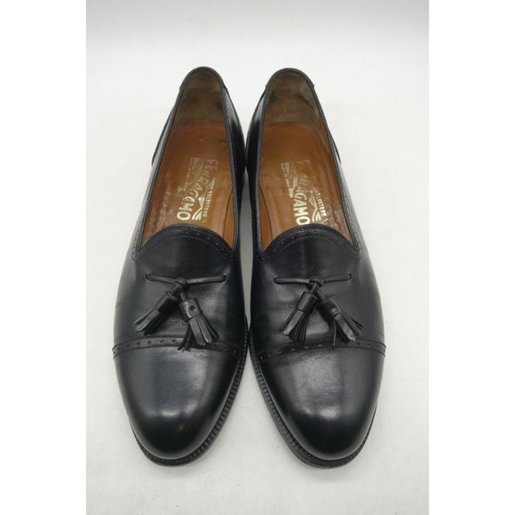 Salvatore Ferragamo Italy Black Leather Cap Toe Tassel Loafers Shoes Men\'s 7.5 D main image 8